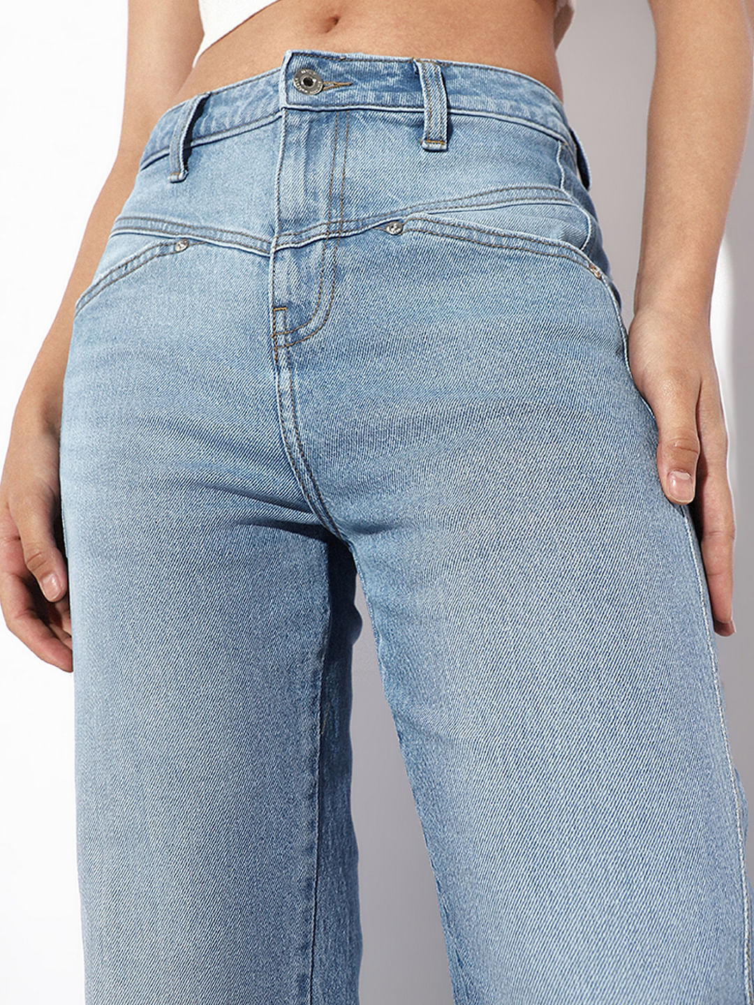 Blue High Rise Straight Fit Jeans