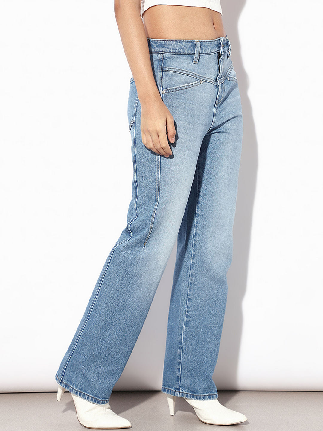 Blue High Rise Straight Fit Jeans