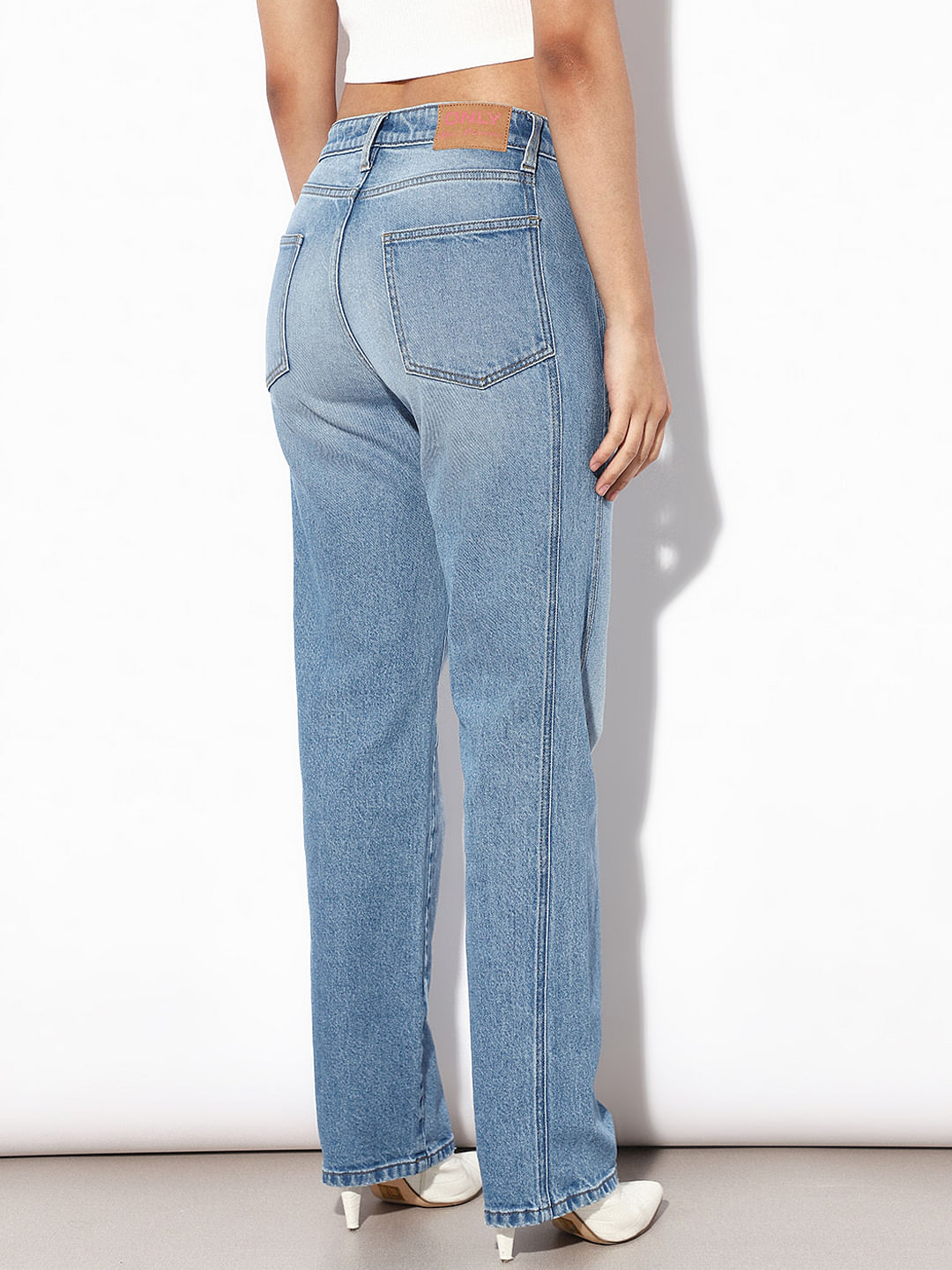 Blue High Rise Straight Fit Jeans