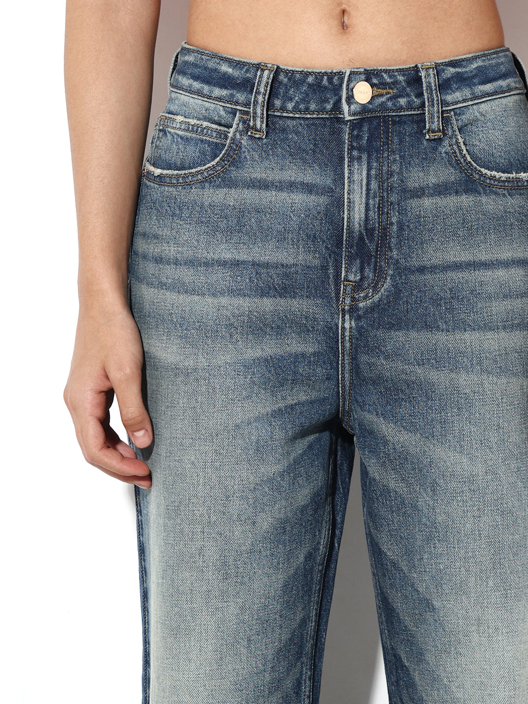 Dark Blue Mid Rise Straight Fit Jeans