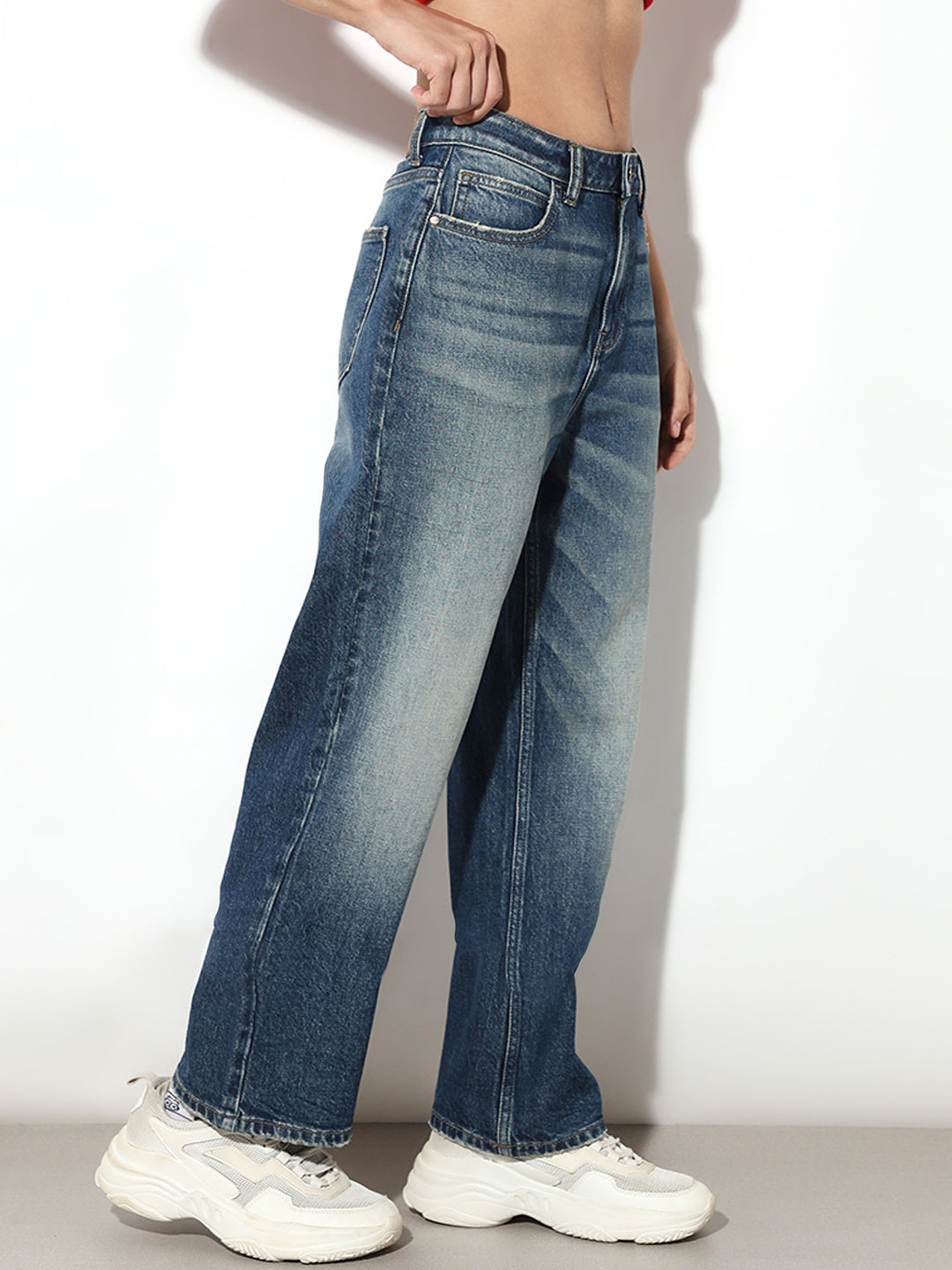 Dark Blue Mid Rise Straight Fit Jeans