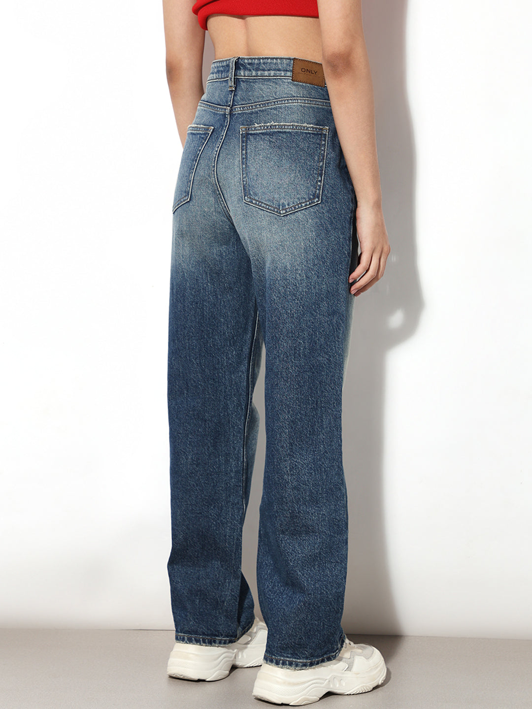 Dark Blue Mid Rise Straight Fit Jeans