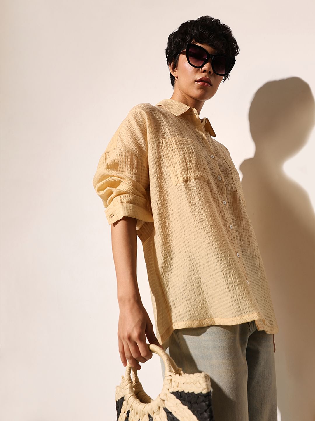 Beige Oversized Sheer Shirt