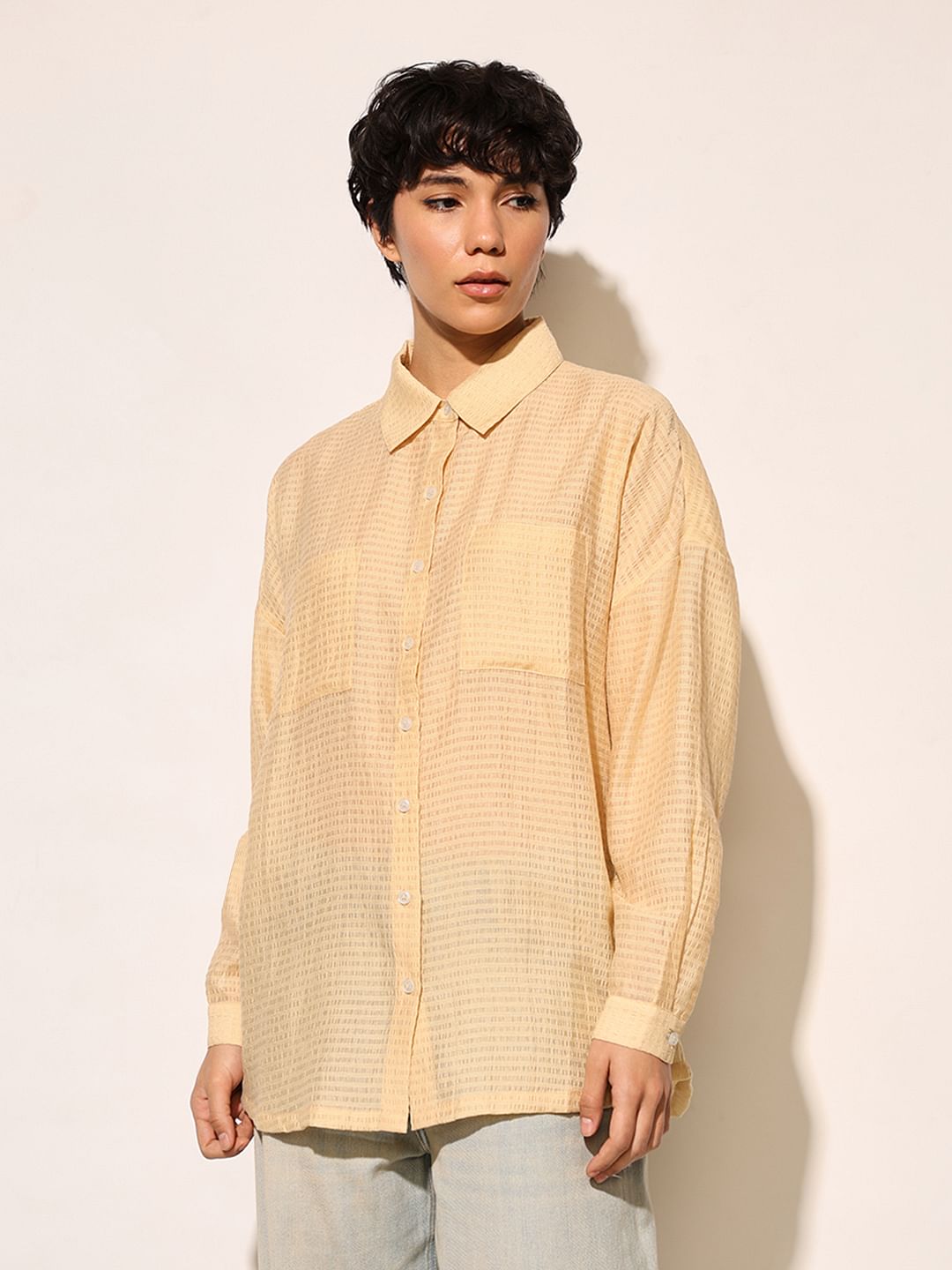 Beige Oversized Sheer Shirt