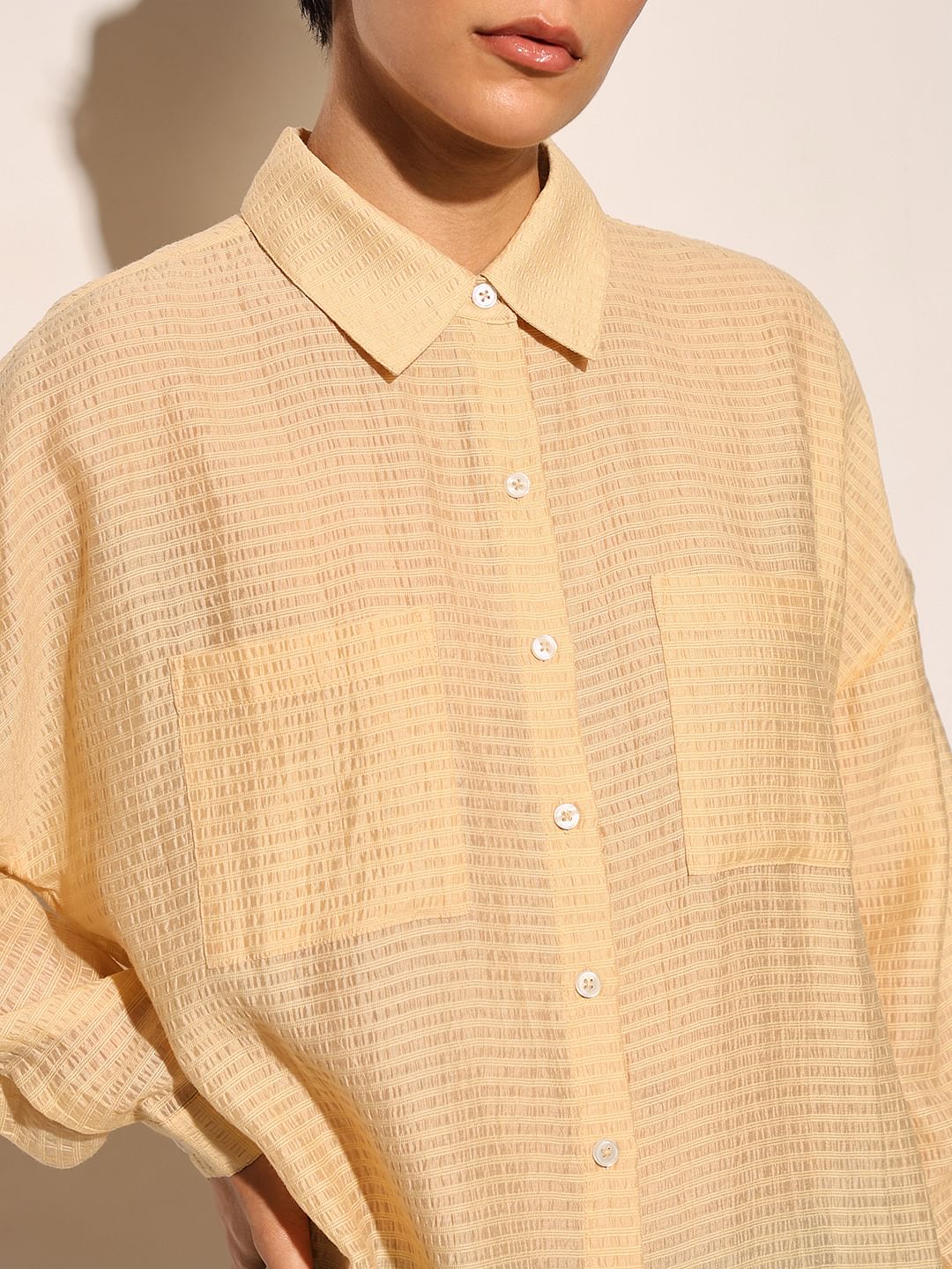 Beige Oversized Sheer Shirt