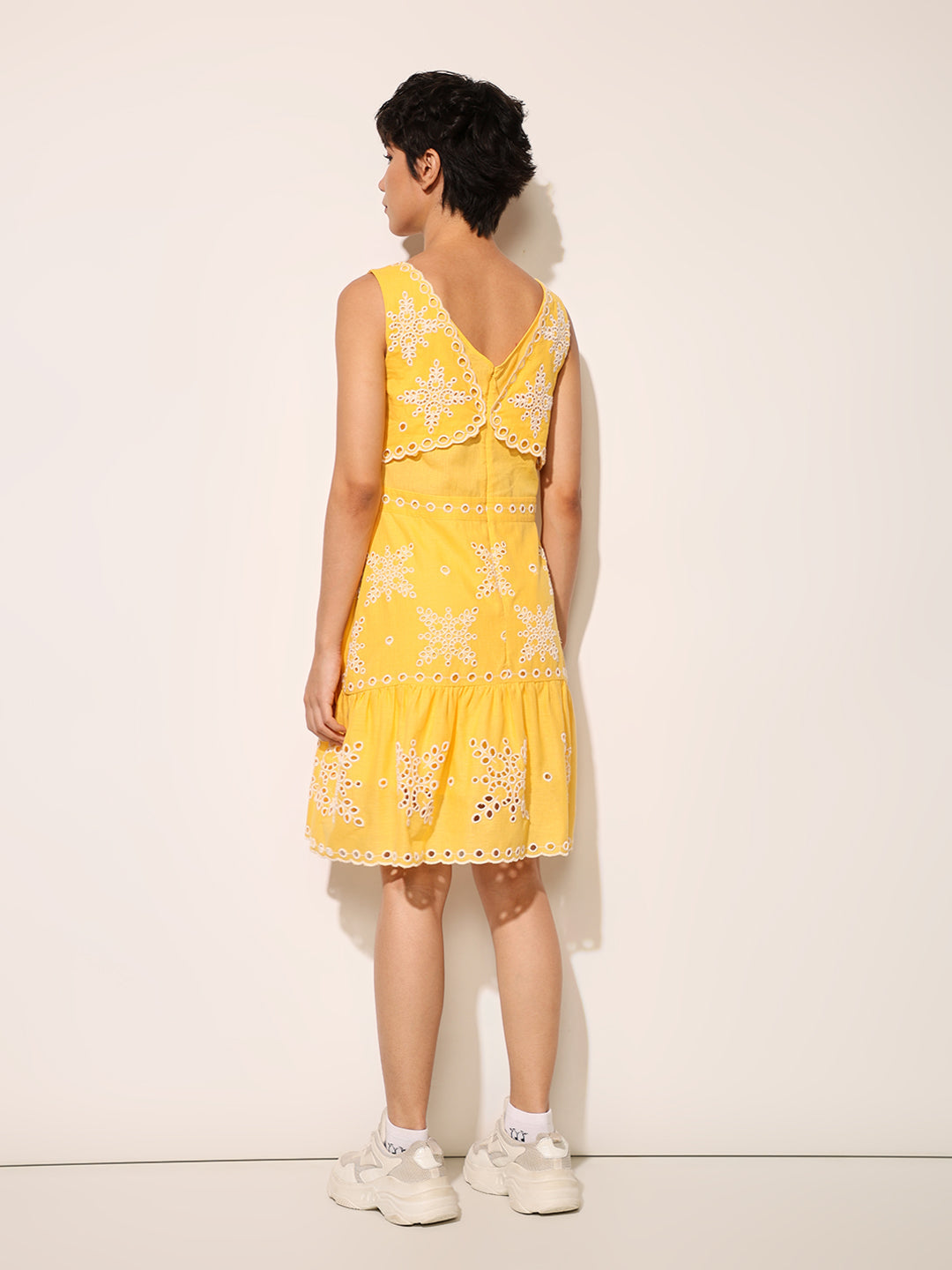 Yellow Cut-Work Embroidered Dress