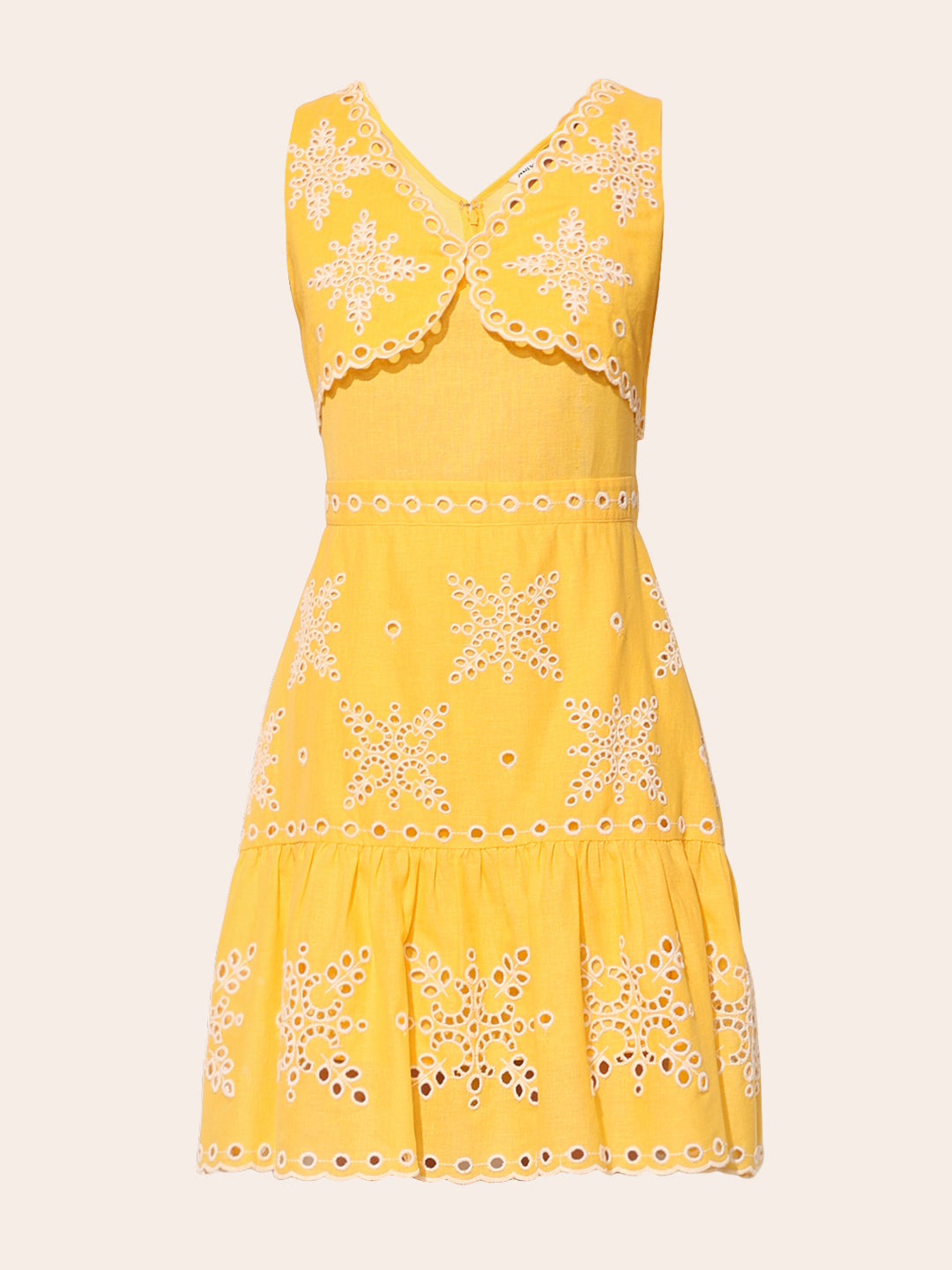 Yellow Cut-Work Embroidered Dress