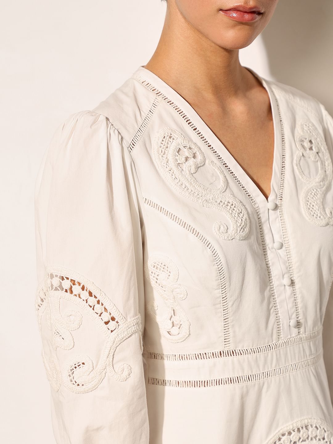 White Schiffli Embroidered Mini Dress