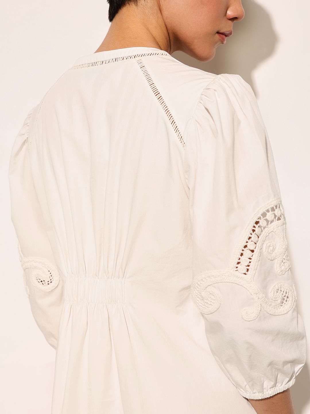 White Schiffli Embroidered Mini Dress