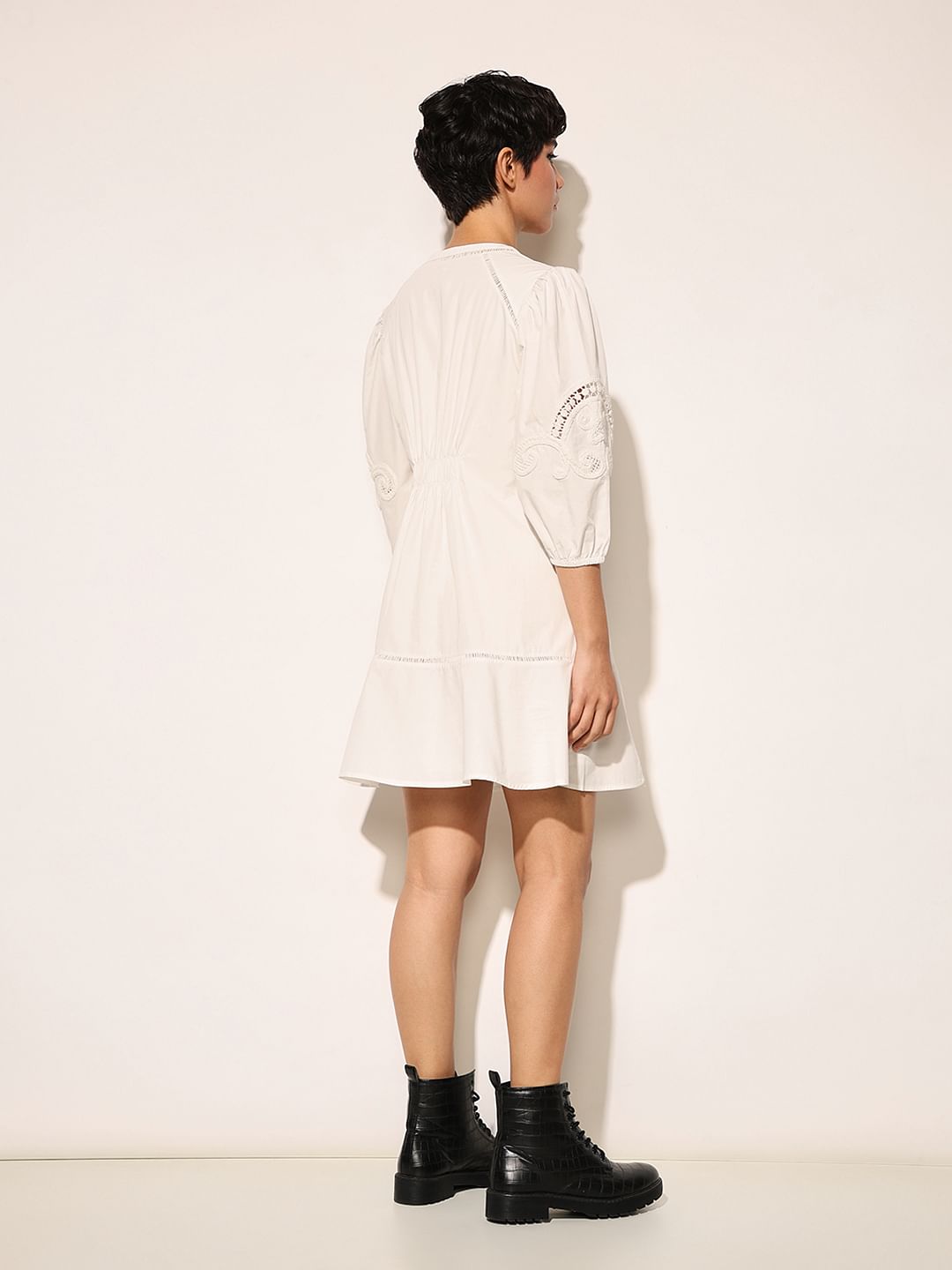 White Schiffli Embroidered Mini Dress