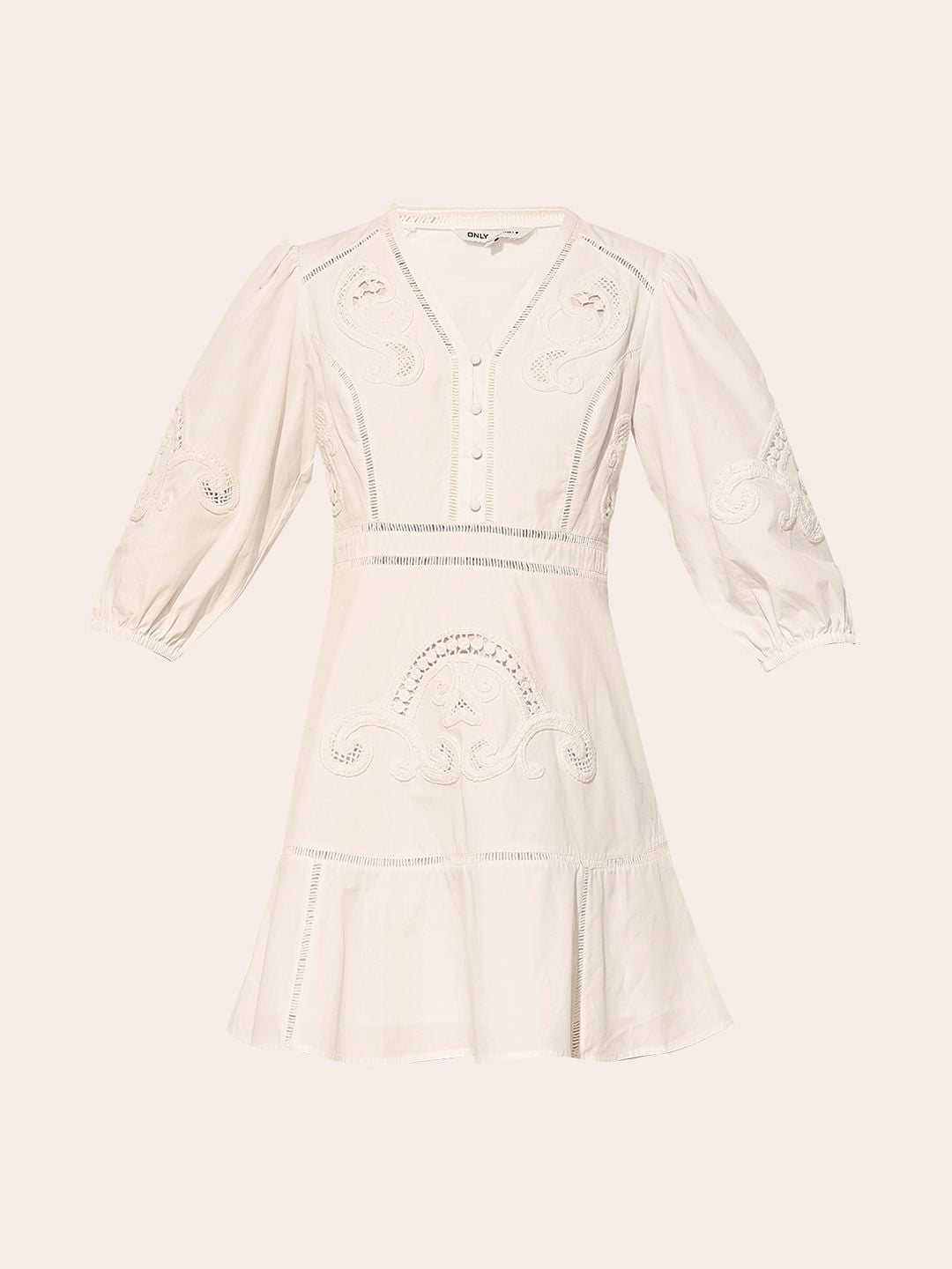 White Schiffli Embroidered Mini Dress