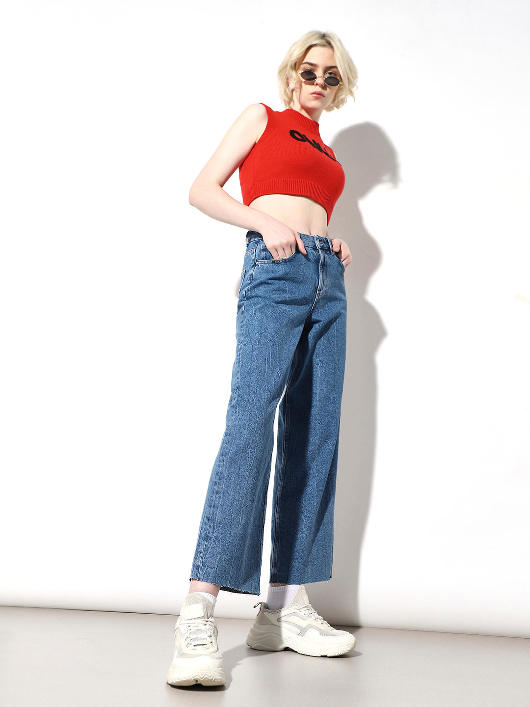 Blue High Rise Straight Fit Jeans