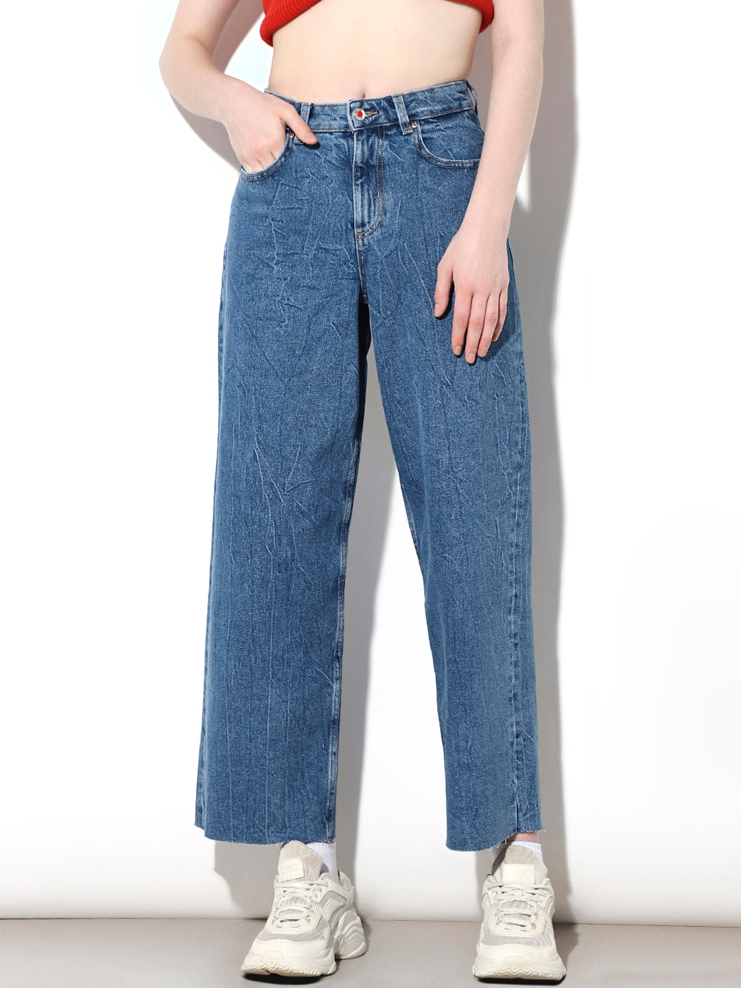 Blue High Rise Straight Fit Jeans