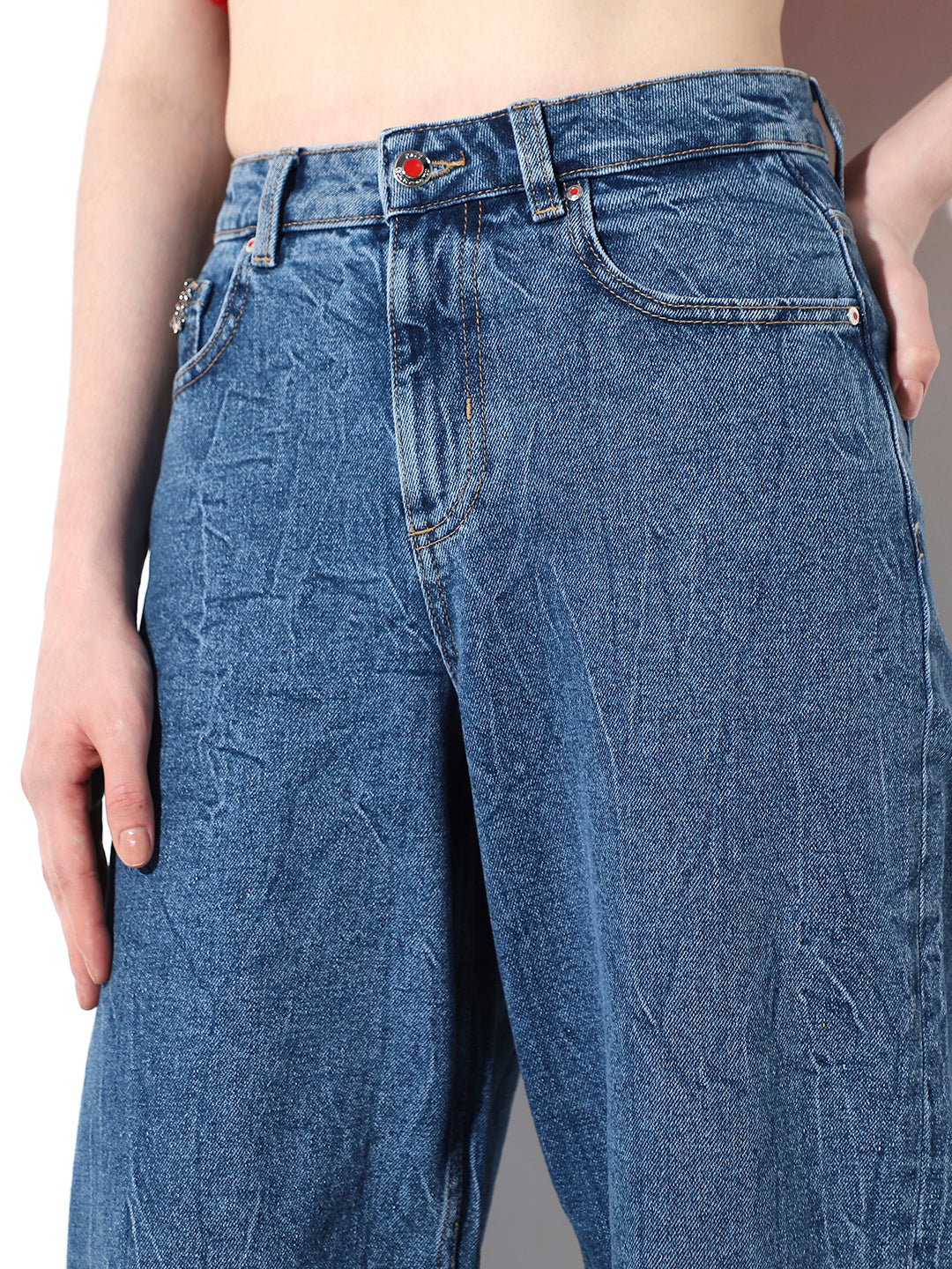 Blue High Rise Straight Fit Jeans