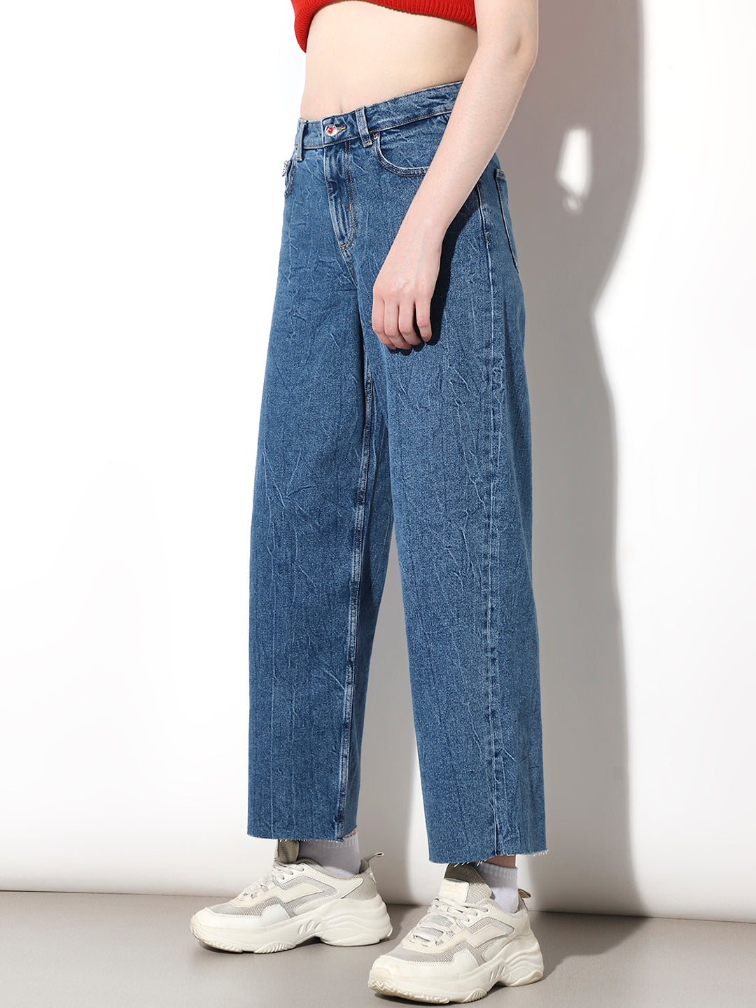 Blue High Rise Straight Fit Jeans