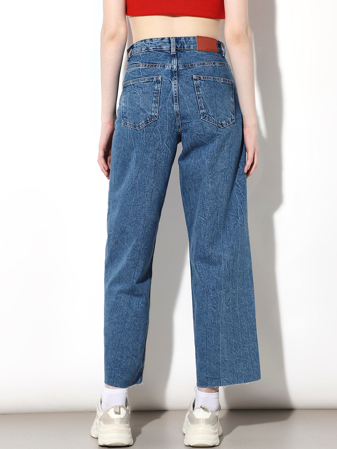 Blue High Rise Straight Fit Jeans