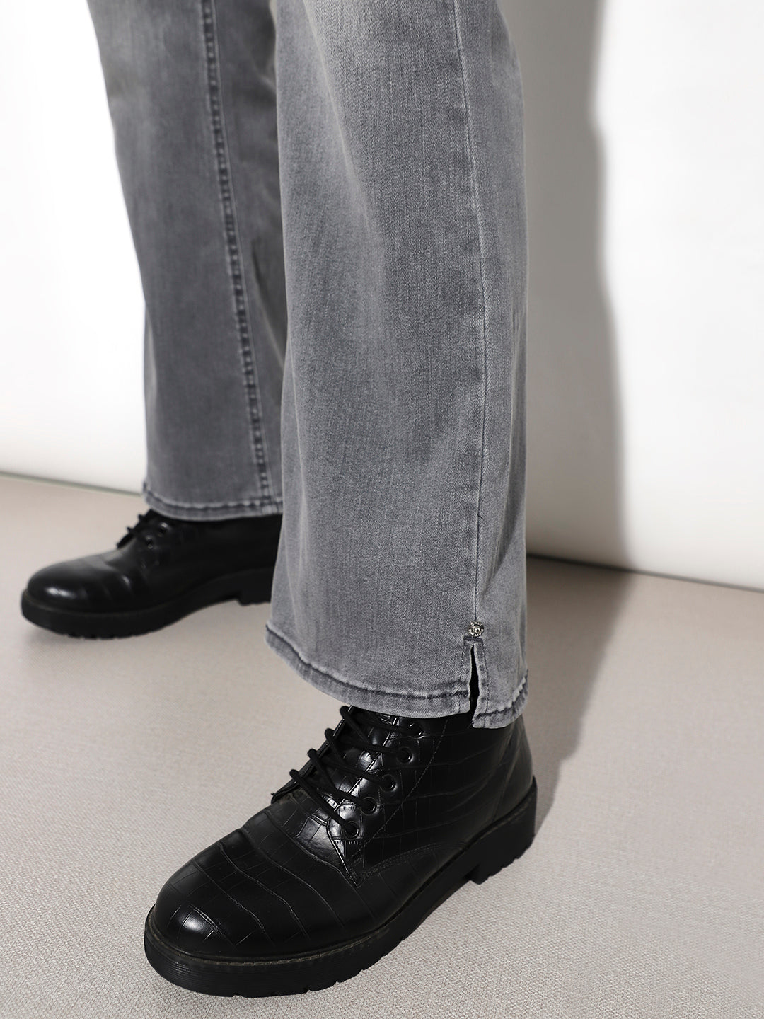 Light Grey Mid Rise Flared Jeans