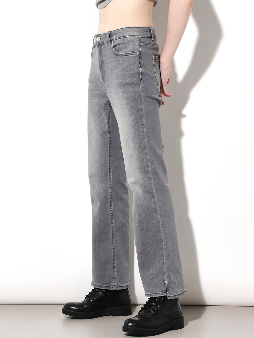 Light Grey Mid Rise Flared Jeans