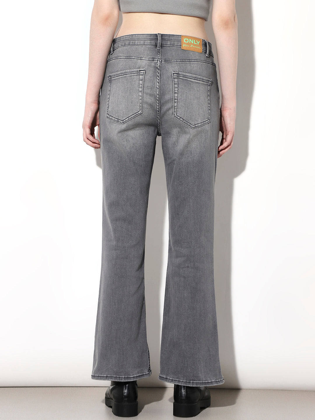 Light Grey Mid Rise Flared Jeans