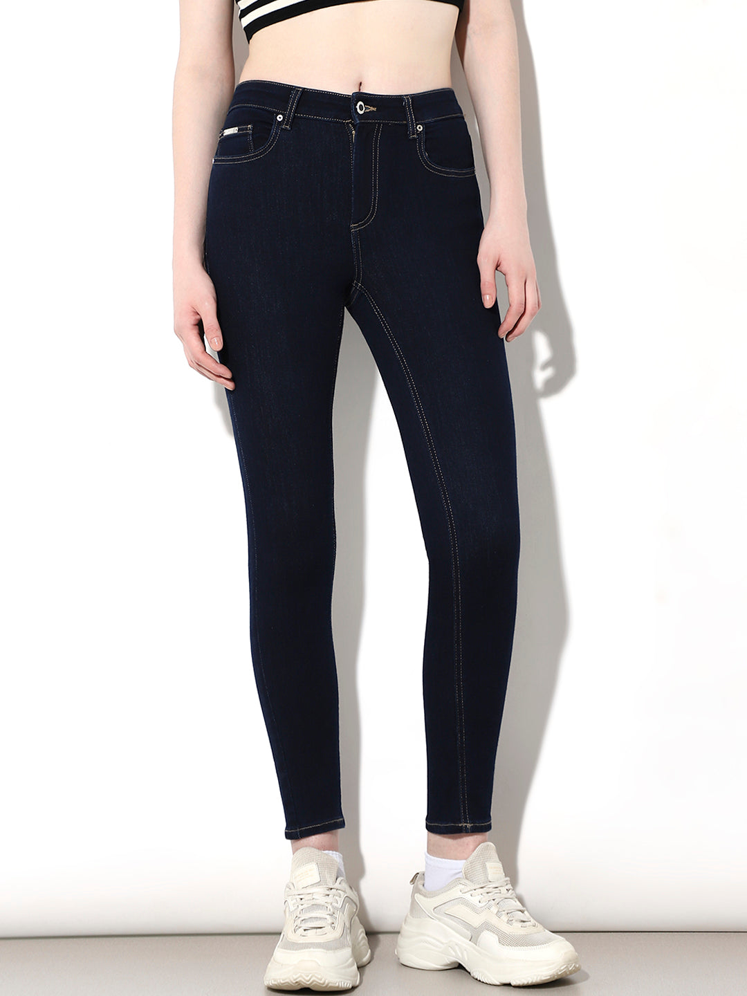 Dark Blue Mid Rise Skinny Jeans