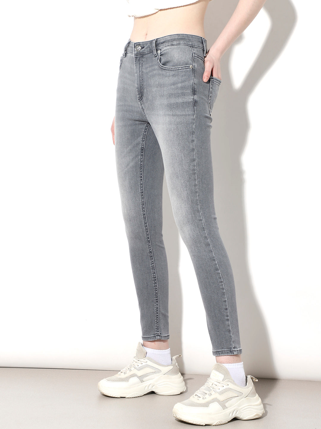 Light Grey Mid Rise Skinny Jeans
