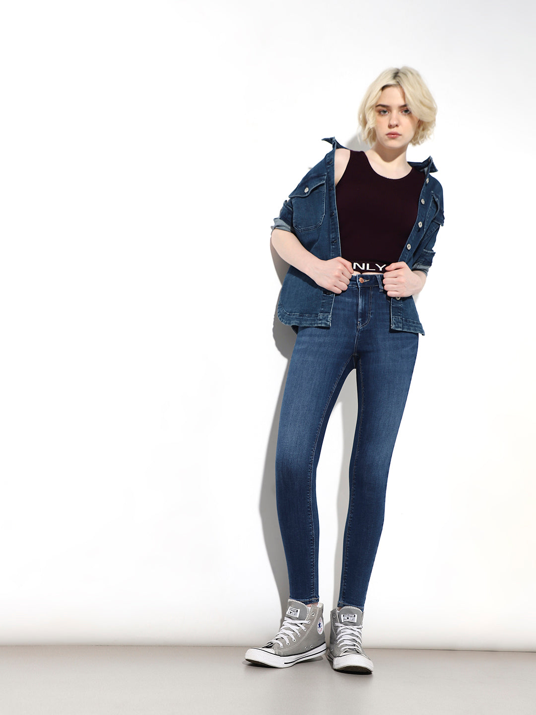 Dark Blue Mid Rise Skinny Jeans