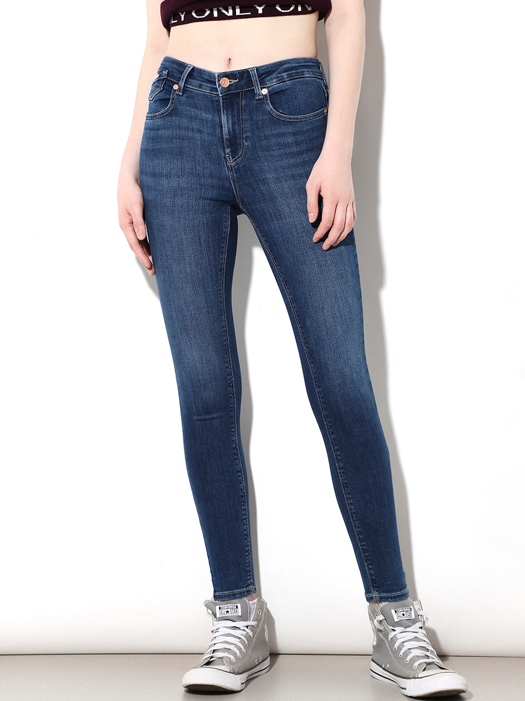 Dark Blue Mid Rise Skinny Jeans