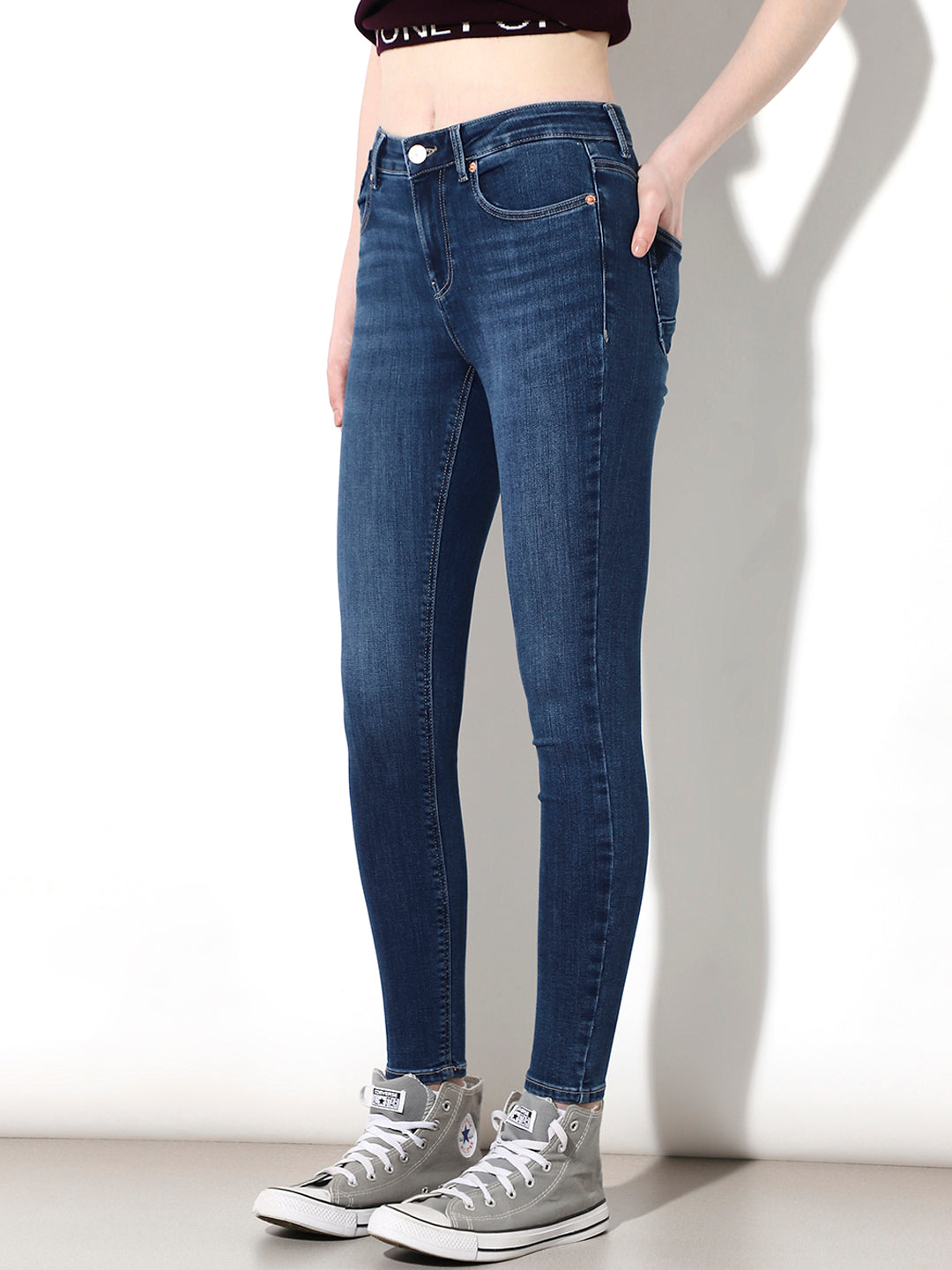 Dark Blue Mid Rise Skinny Jeans