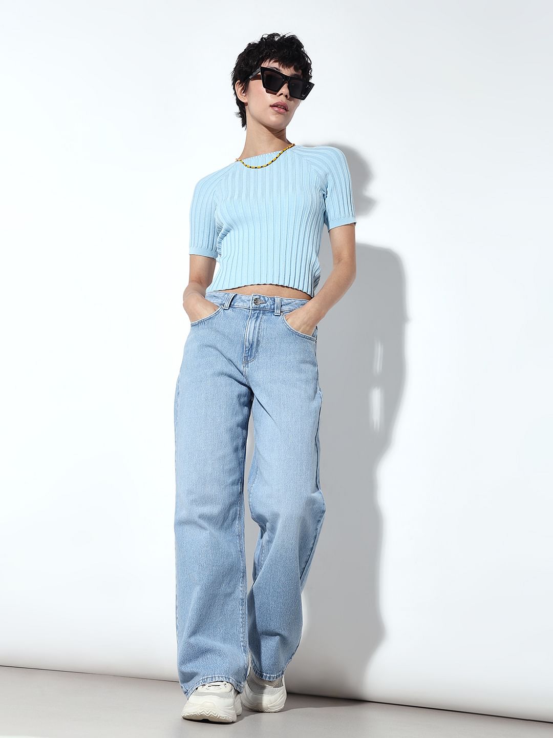 Light Blue High Rise Wide Leg Jeans
