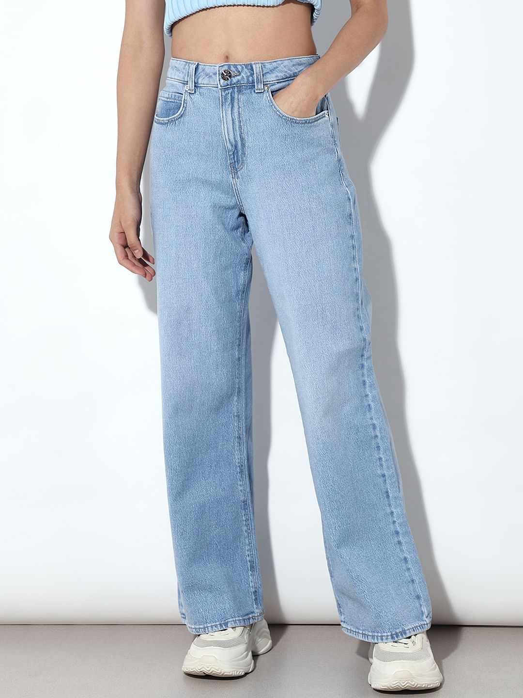 Light Blue High Rise Wide Leg Jeans