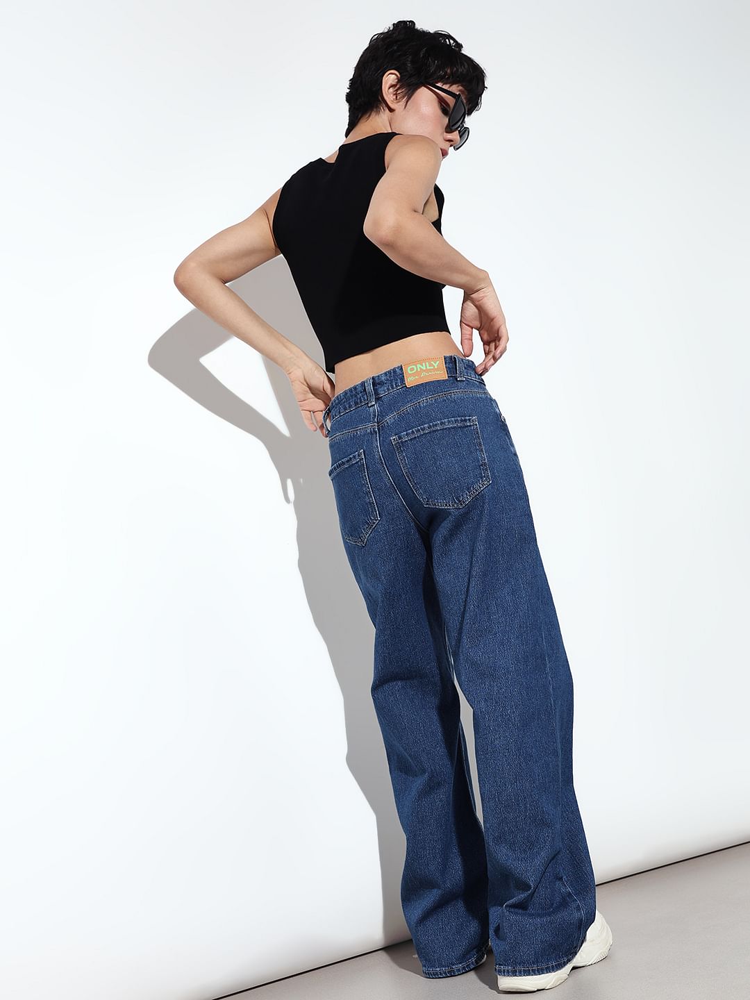 Blue High Rise Wide Leg Jeans