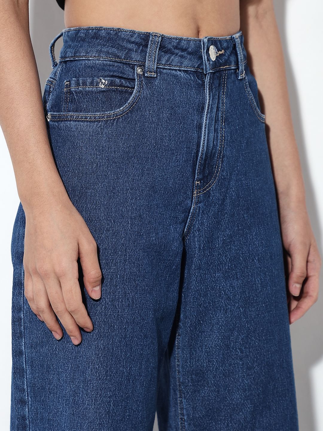 Blue High Rise Wide Leg Jeans