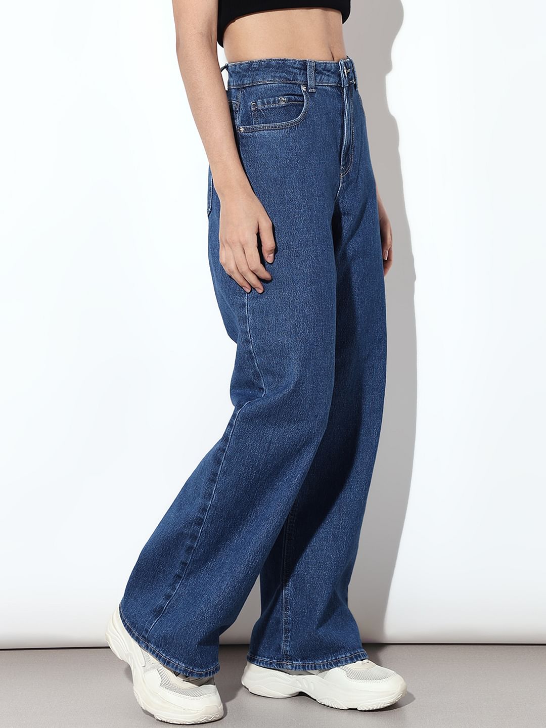 Blue High Rise Wide Leg Jeans