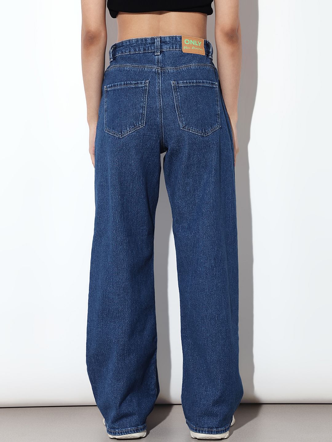 Blue High Rise Wide Leg Jeans