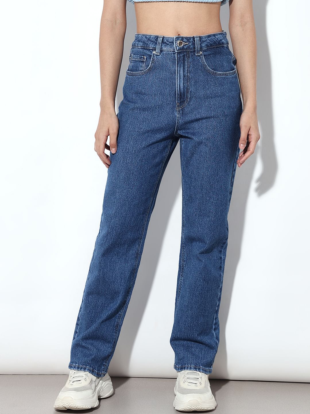 Blue High Rise Straight Fit Jeans