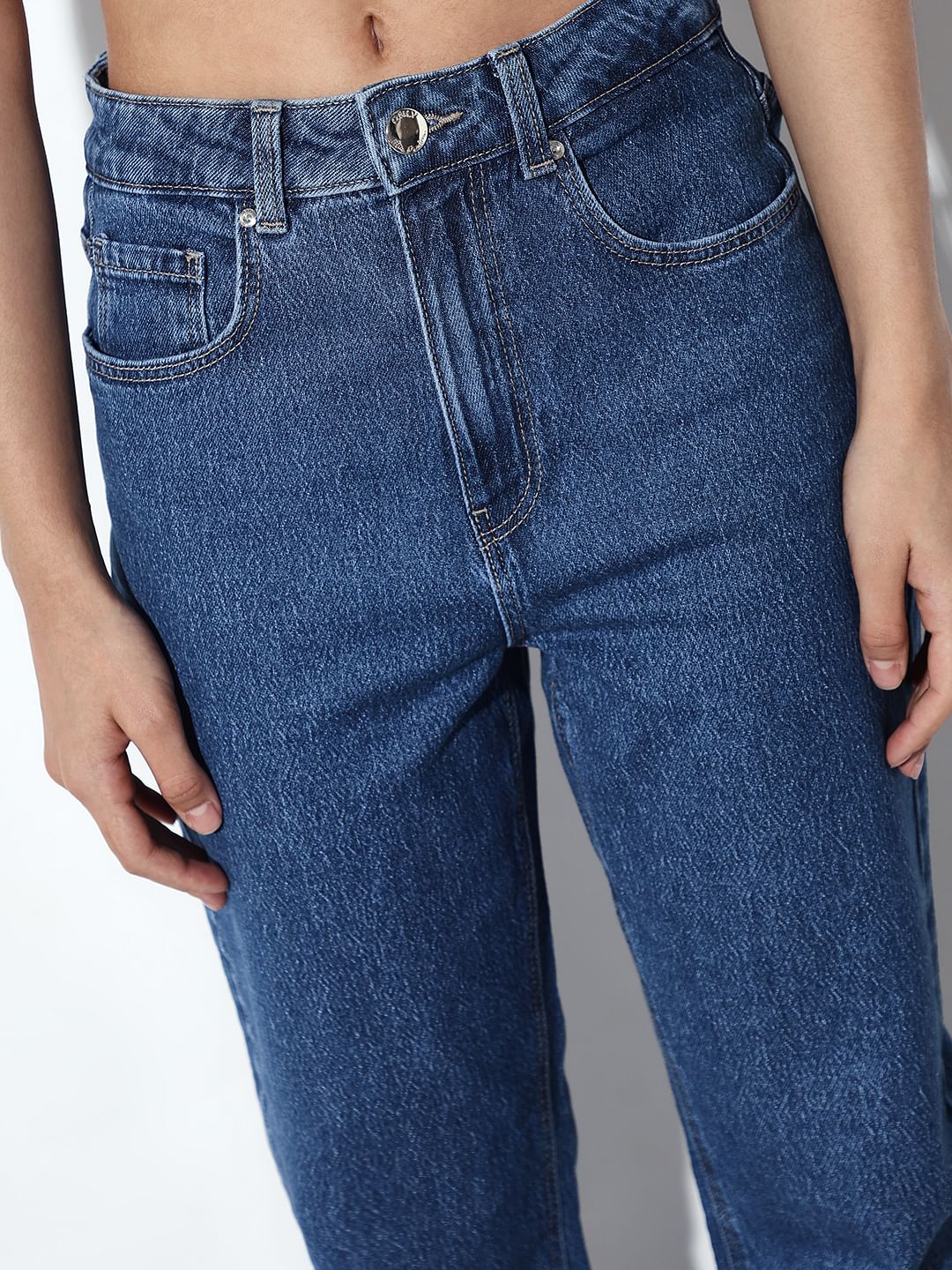 Blue High Rise Straight Fit Jeans