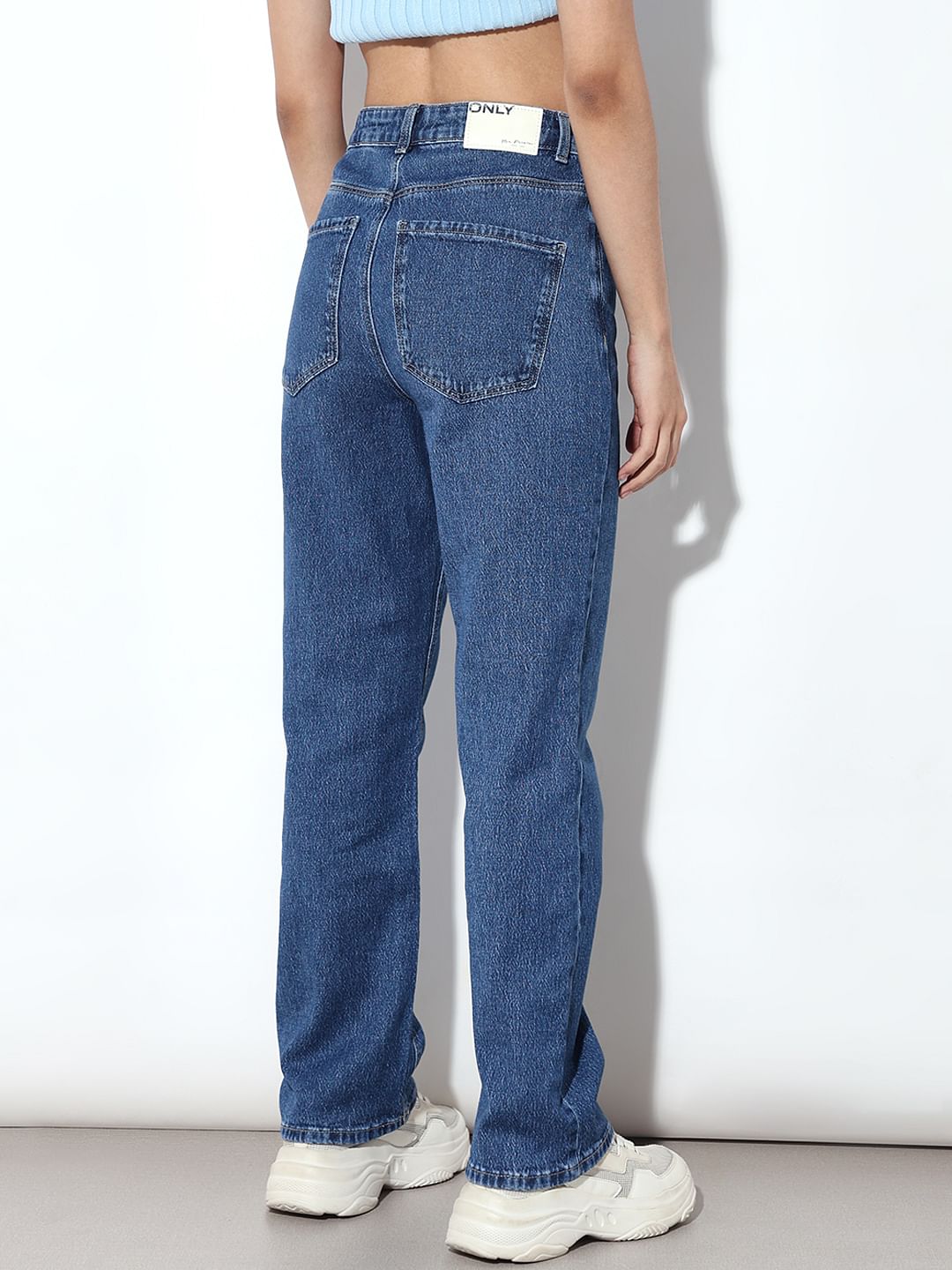 Blue High Rise Straight Fit Jeans