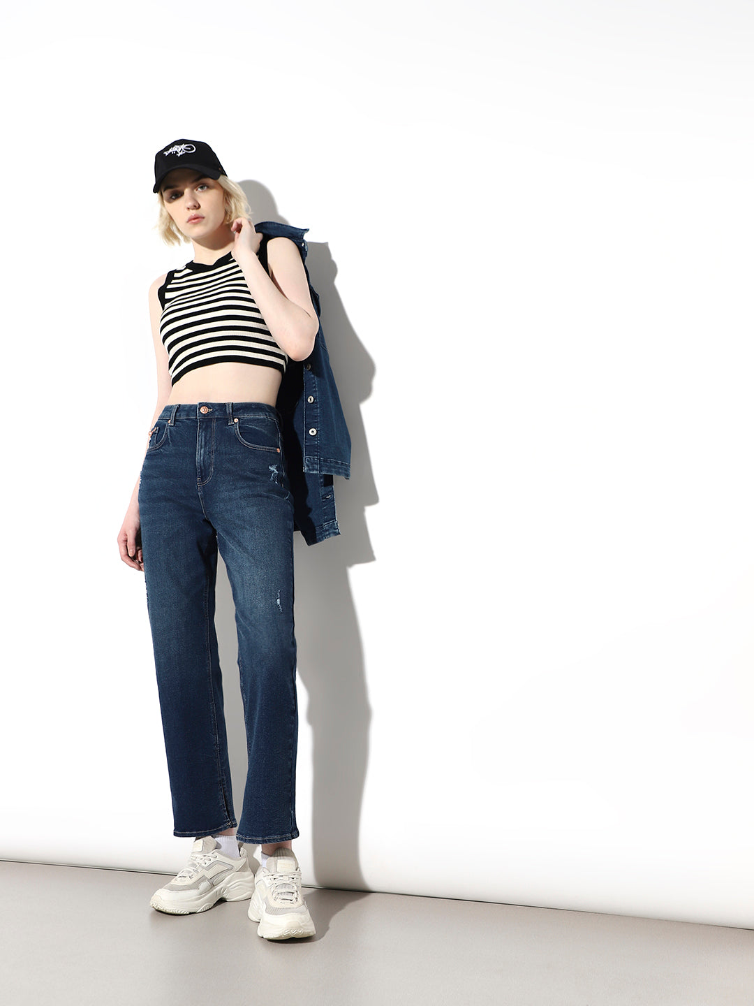 Dark Blue High Rise Straight Fit Jeans