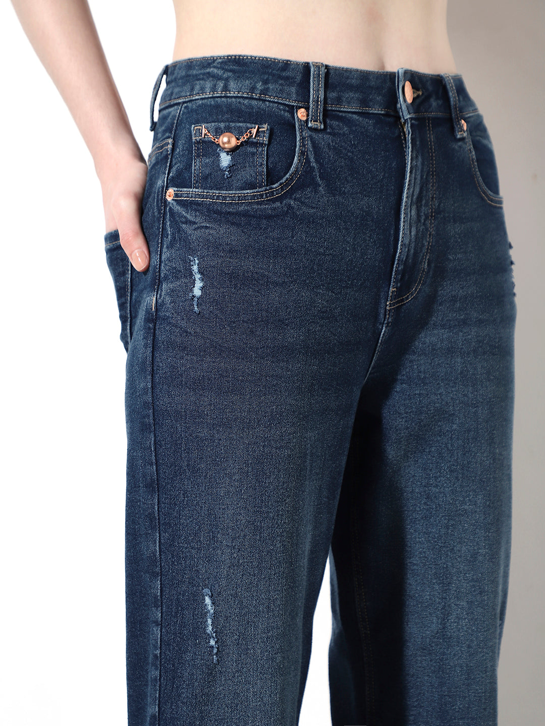 Dark Blue High Rise Straight Fit Jeans