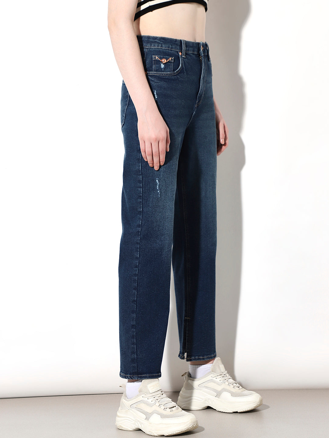 Dark Blue High Rise Straight Fit Jeans