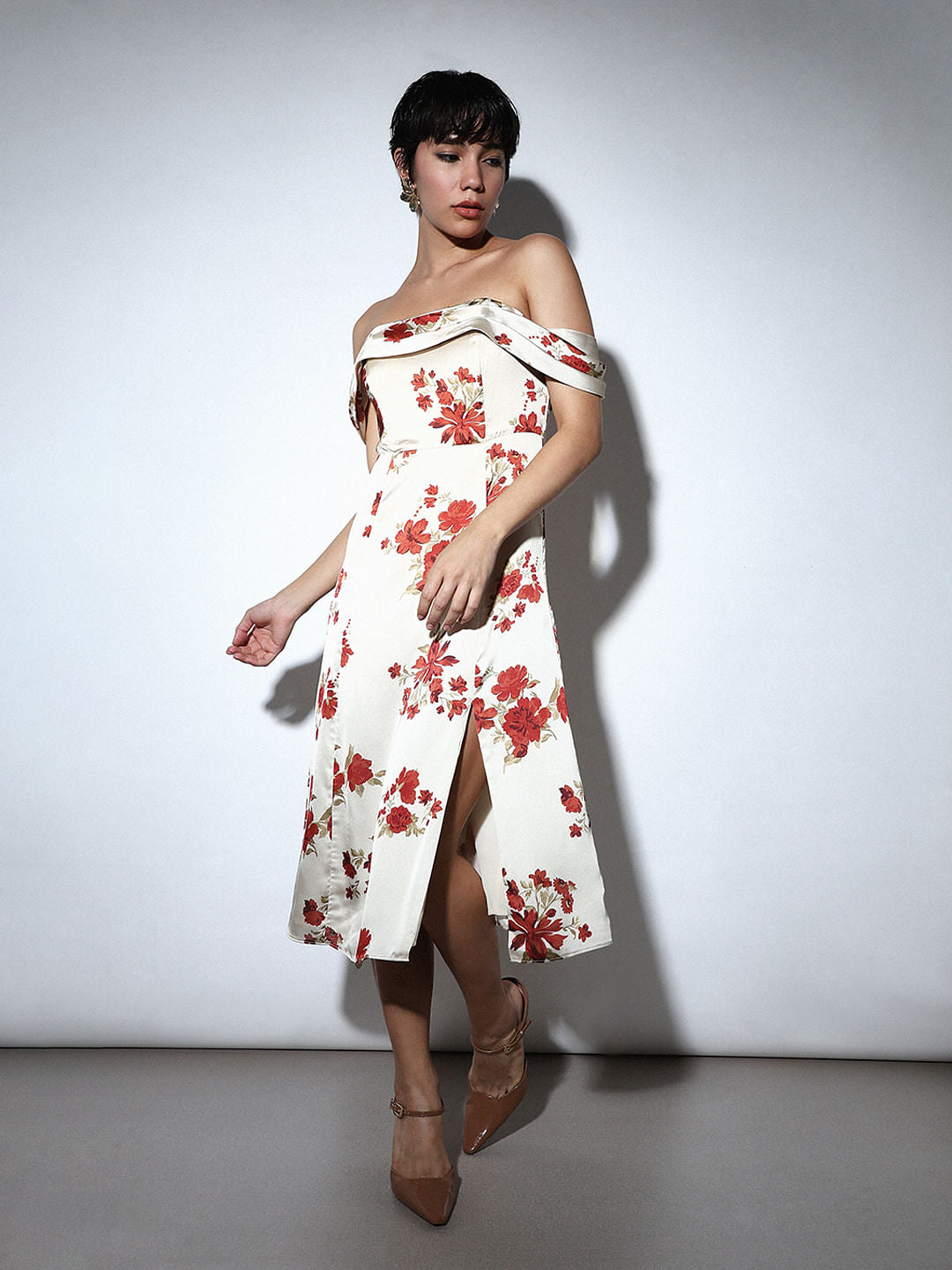 White Floral Off-Shoulder Dress