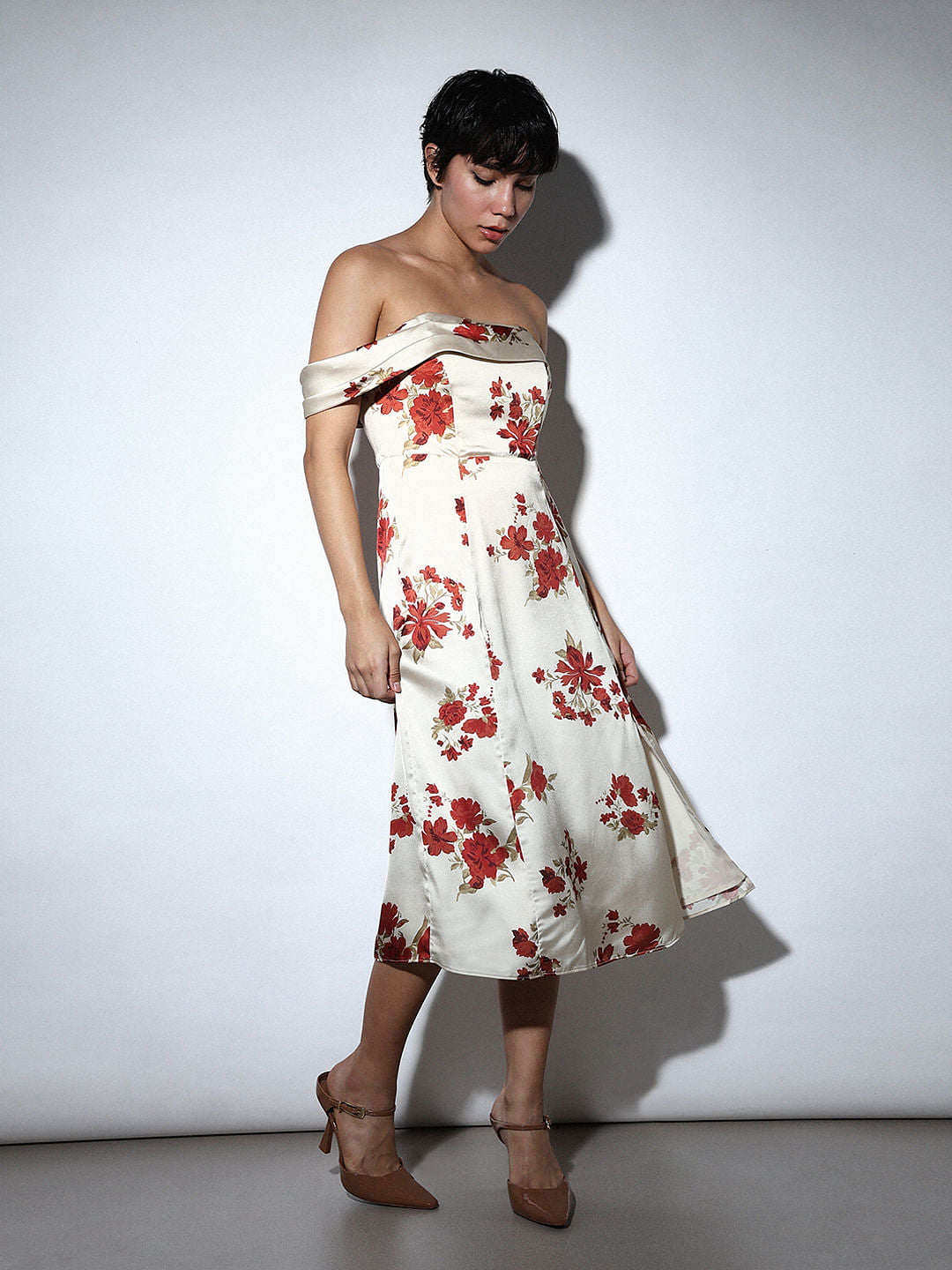 White Floral Off-Shoulder Dress