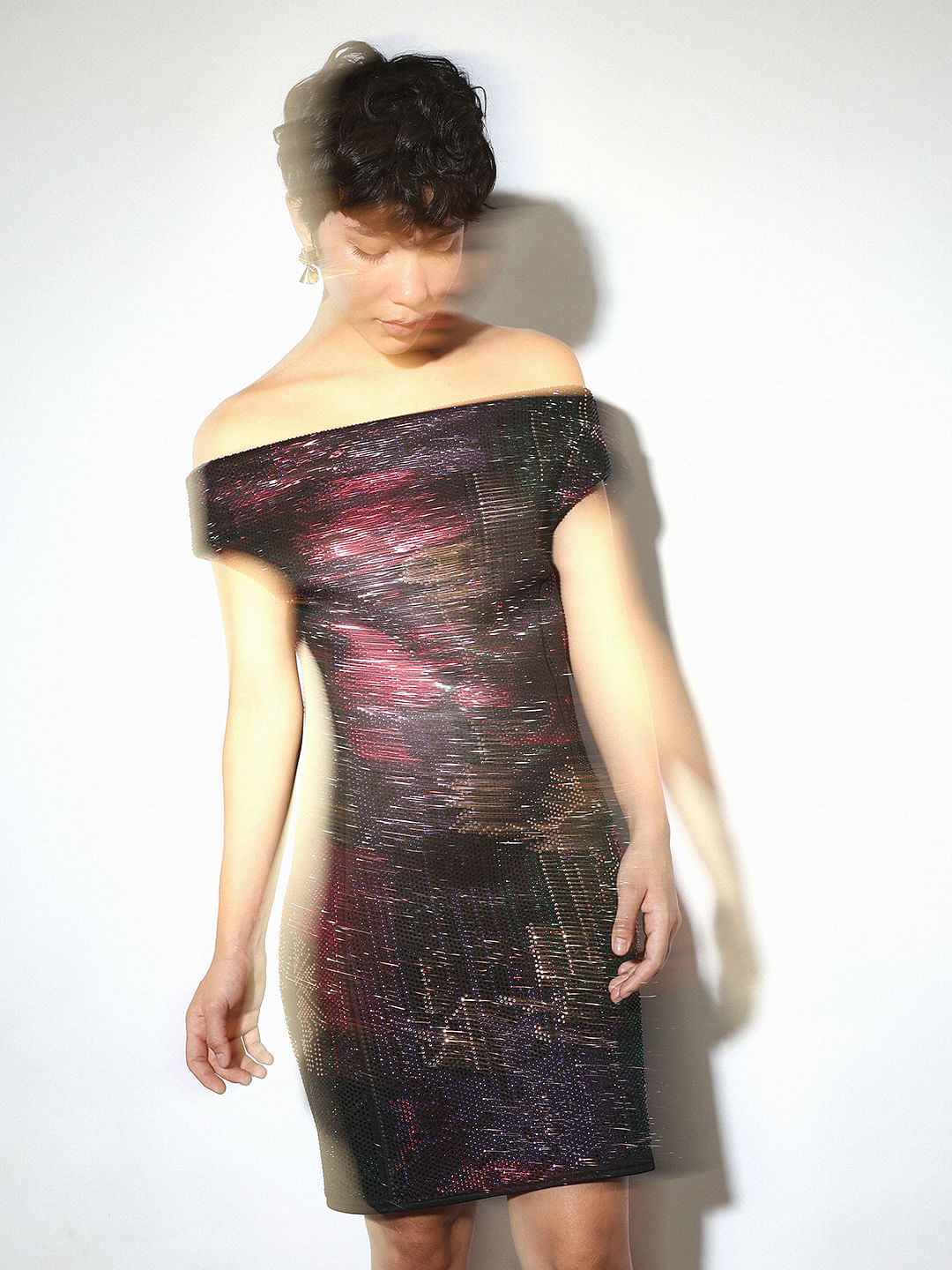 Black Embellished Off-Shoulder Dress