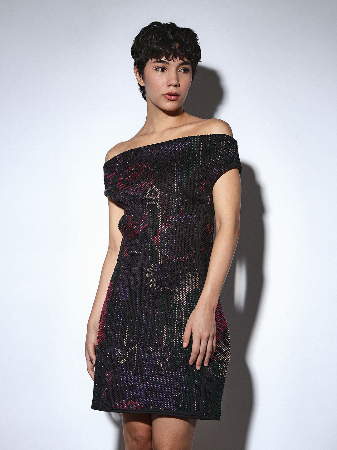 Black Embellished Off-Shoulder Dress