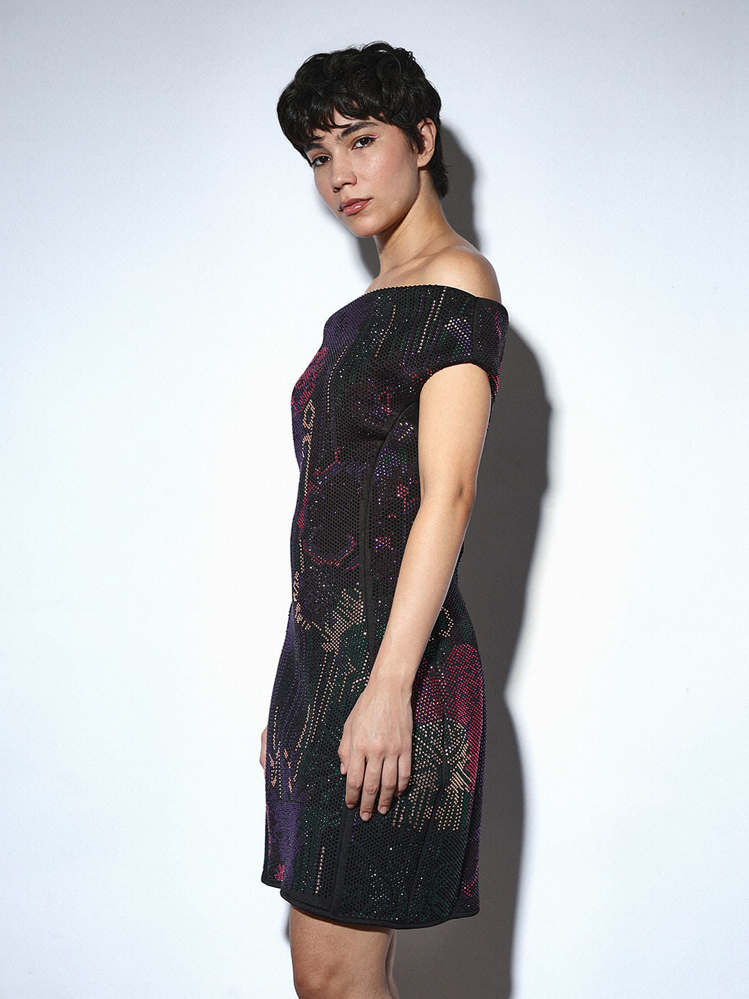 Black Embellished Off-Shoulder Dress