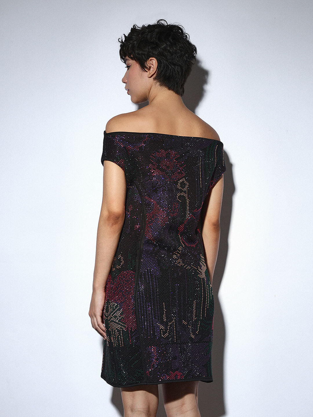 Black Embellished Off-Shoulder Dress