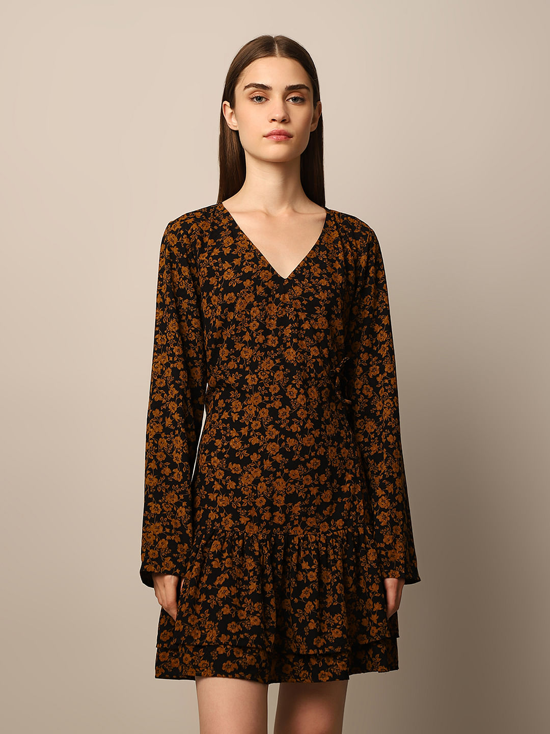 Black Floral Print Detail Dress