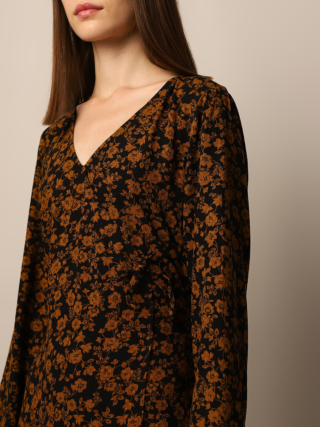 Black Floral Print Detail Dress