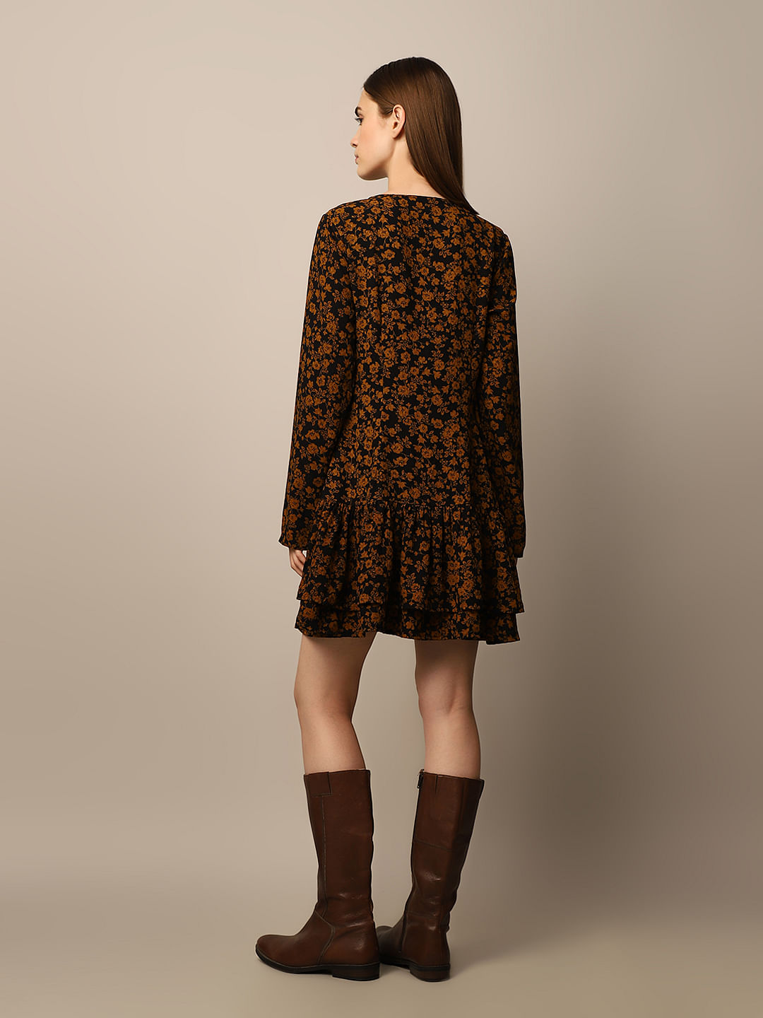 Black Floral Print Detail Dress