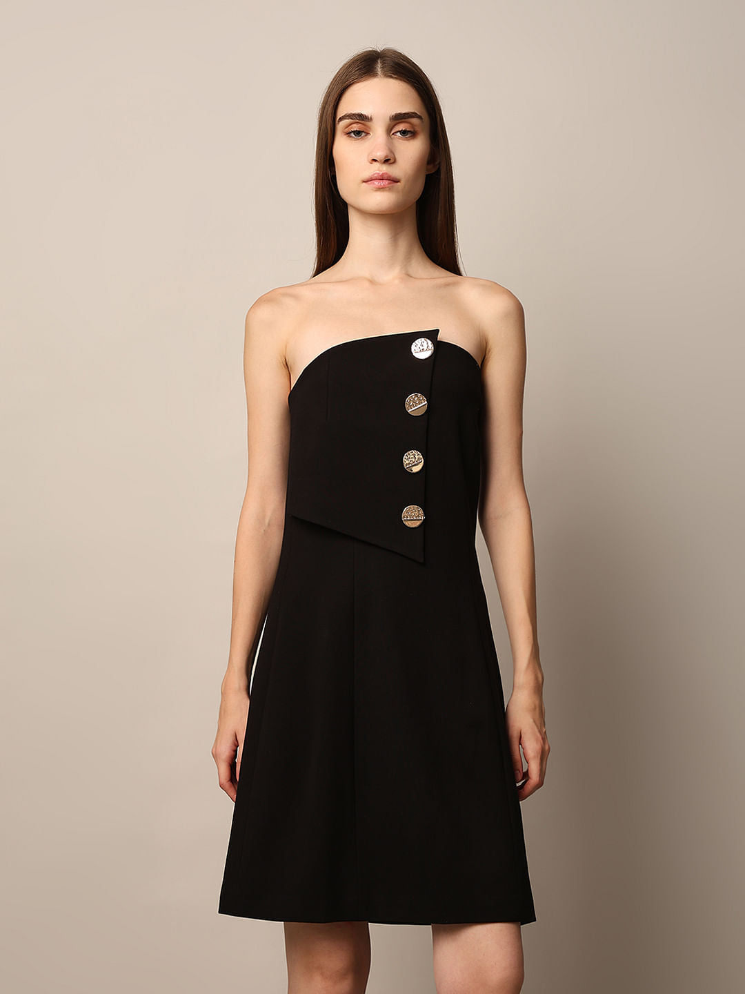 Black Button Bandeau Dress